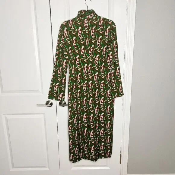 NWT Blogger Fav ZARA Retro PRINTED MIDI DRESS GREEN Sz M - Picture 9 of 12